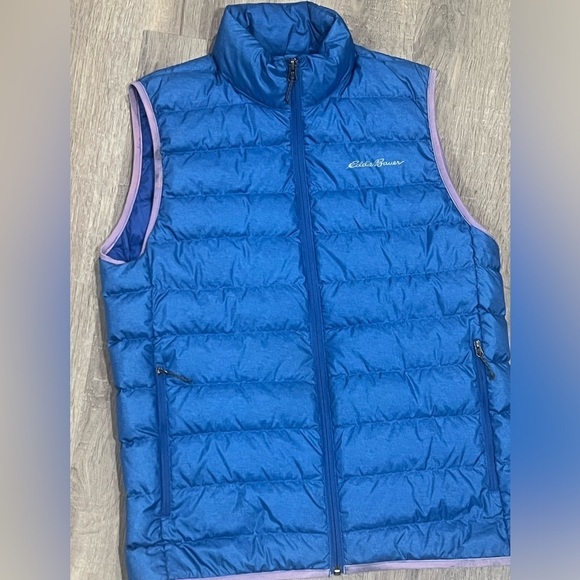 Small Eddie Bauer eb650 Down Insulated Blue Gilet Vest Puffer Full Zip Warm - Picture 7 of 13
